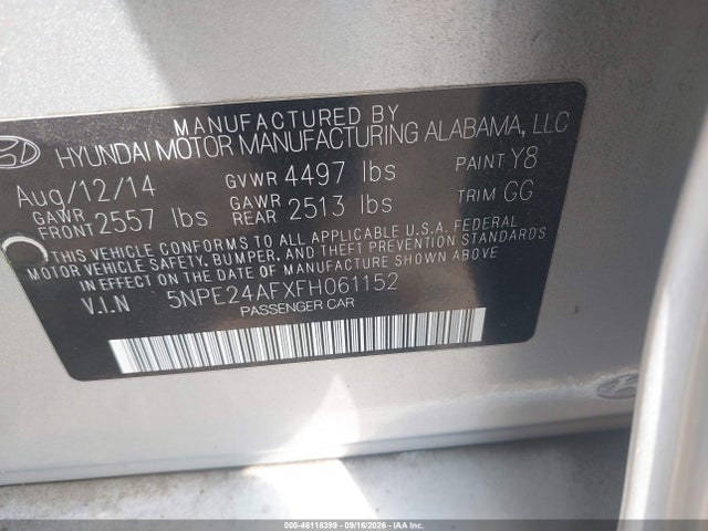 Aukcja sprzedaży 2015 Hyundai Sonata Se, vin: 5NPE24AFXFH061152, numer aukcji: 46118399