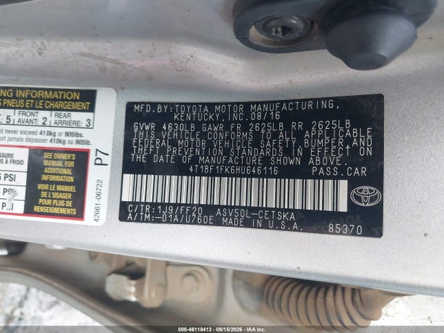 4T1BF1FK6HU646116 Toyota CAMRY SE