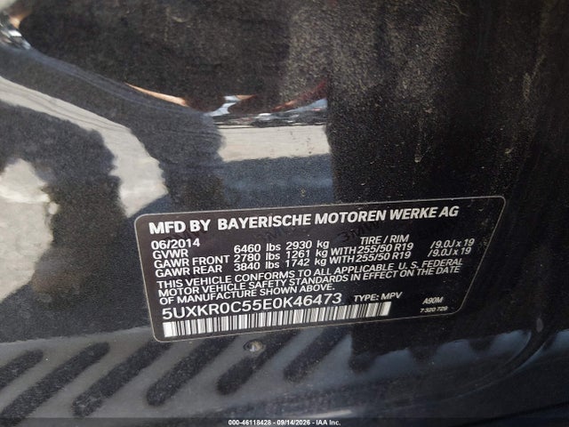 46118428 :رقم المزاد ، 5UXKR0C55E0K46473 vin ، 2014 Bmw X5 Xdrive35i مزاد بيع