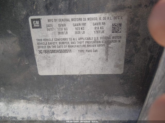 3G1BE6SM3HS608511 Chevrolet Cruze Lt Auto