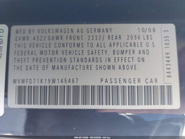Продажа на аукционе авто 2009 Volkswagen Gti 2-door, vin: WVWFD71K19W145467, номер лота: 46118489
