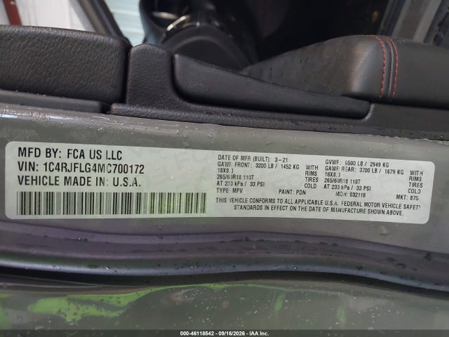 Продаж на аукціоні авто 2021 Jeep Grand Cherokee Trailhawk 4x4, vin: 1C4RJFLG4MC700172, номер лоту: 46118542