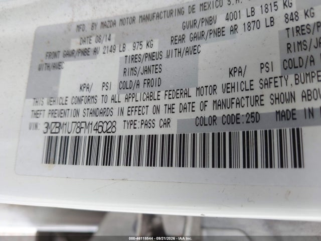 Aukcja sprzedaży 2015 Mazda Mazda3 I Sport, vin: 3MZBM1U78FM146028, numer aukcji: 46118544