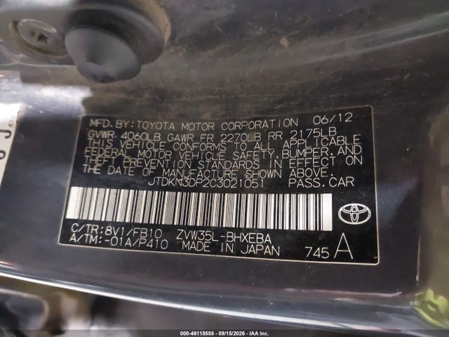 Продажа на аукционе авто 2012 Toyota Prius Plug-in, vin: JTDKN3DP2C3021051, номер лота: 46118558