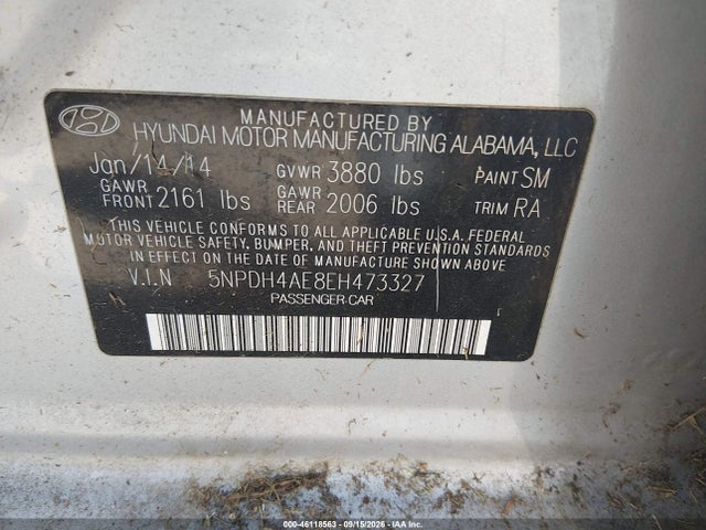 2014 Hyundai Elantra Se მანქანა იყიდება აუქციონზე, vin: 5NPDH4AE8EH473327, აუქციონის ნომერი: 46118563