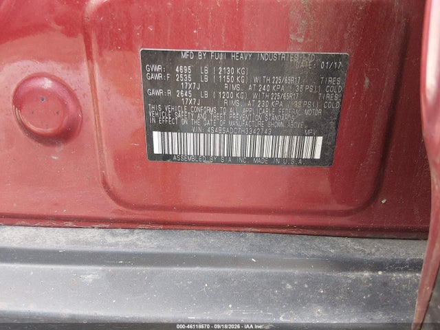 Продаж на аукціоні авто 2017 Subaru Outback 2.5i Premium, vin: 4S4BSADC7H3342743, номер лоту: 46118570