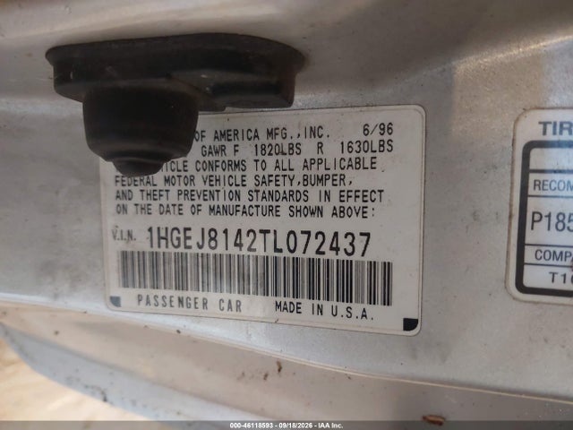 1996 Honda Civic Ex მანქანა იყიდება აუქციონზე, vin: 1HGEJ8142TL072437, აუქციონის ნომერი: 46118593