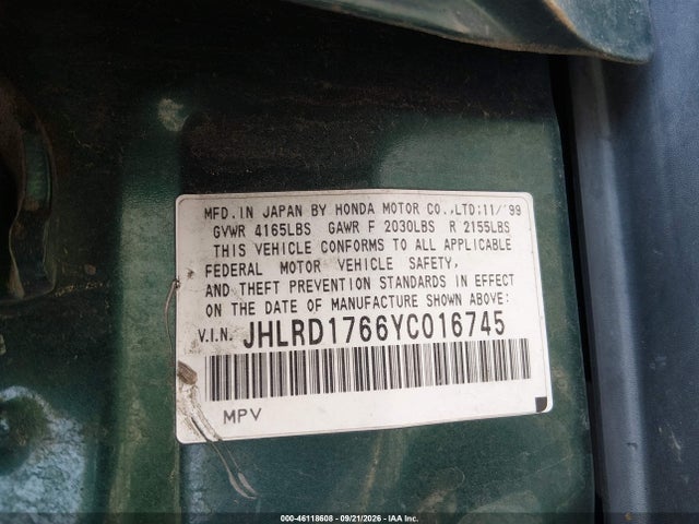 Продажа на аукционе авто 2000 Honda Cr-v Ex, vin: JHLRD1766YC016745, номер лота: 46118608