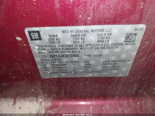 46118614 :رقم المزاد ، 1GCVKPEC4FZ312404 vin ، 2015 Chevrolet Silverado 1500 Ls مزاد بيع