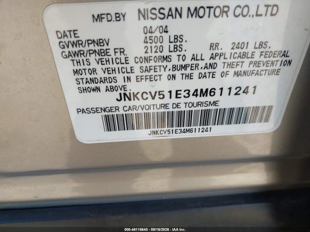 Aukcja sprzedaży 2004 Infiniti G35, vin: JNKCV51E34M611241, numer aukcji: 46118645