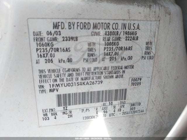Продажа на аукционе авто 2004 Ford Escape Xlt, vin: 1FMYU03154KA26739, номер лота: 46118659