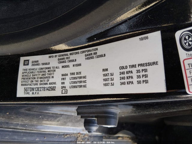 2007 Hummer H3 Suv მანქანა იყიდება აუქციონზე, vin: 5GTDN13E278142502, აუქციონის ნომერი: 46118667