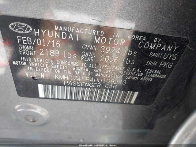 Продажа на аукционе авто 2017 Hyundai Elantra Se, vin: KMHD74LF4HU109243, номер лота: 46118691