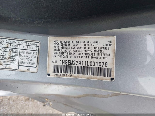 Продажа на аукционе авто 2001 Honda Civic Ex, vin: 1HGEM22911L031079, номер лота: 46118701