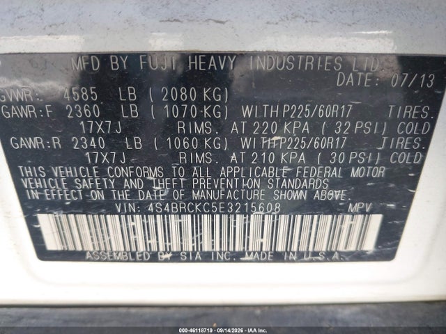 Продаж на аукціоні авто 2014 Subaru Outback 2.5i Limited, vin: 4S4BRCKC5E3215608, номер лоту: 46118719