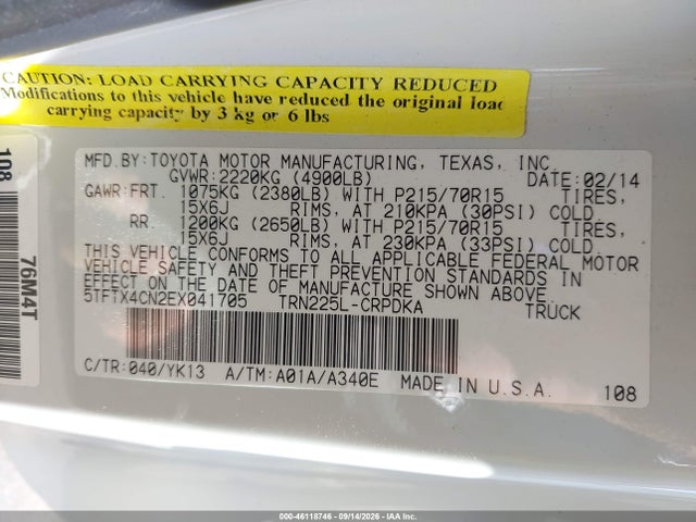 Toyota Tacoma 2014 5TFTX4CN2EX041705 Image 9