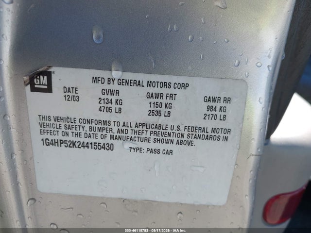 2004 Buick Lesabre Custom მანქანა იყიდება აუქციონზე, vin: 1G4HP52K244155430, აუქციონის ნომერი: 46118753