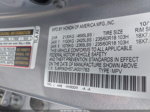 Honda CR-V EX 2018 5J6RW2H57JA001783 Image 9
