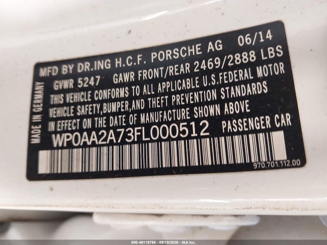Aukcja sprzedaży 2015 Porsche Panamera 4, vin: WP0AA2A73FL000512, numer aukcji: 46118768