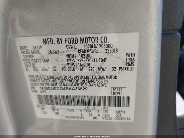 2011 Ford Escape Xlt მანქანა იყიდება აუქციონზე, vin: 1FMCU0DG4BKA33529, აუქციონის ნომერი: 46118782