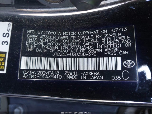 46118804 :رقم المزاد ، JTDZN3EU2D3289392 vin ، 2013 Toyota Prius V Three مزاد بيع