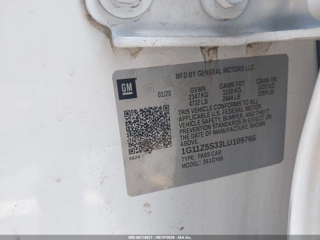 Продажа на аукционе авто 2020 Chevrolet Impala Fwd Lt, vin: 1G11Z5S33LU109766, номер лота: 46118821