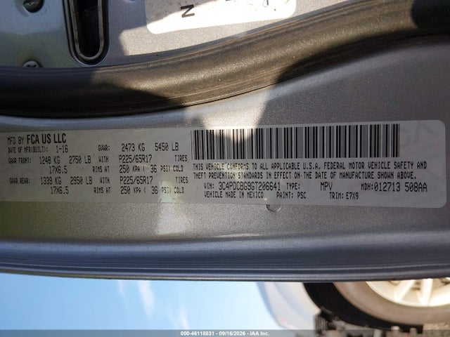 Продаж на аукціоні авто 2016 Dodge Journey Sxt, vin: 3C4PDCBG9GT206641, номер лоту: 46118831