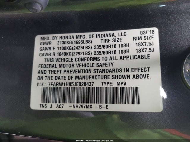 7FARW1H85JE028437 Honda Cr-v Ex-l/ex-l Navi