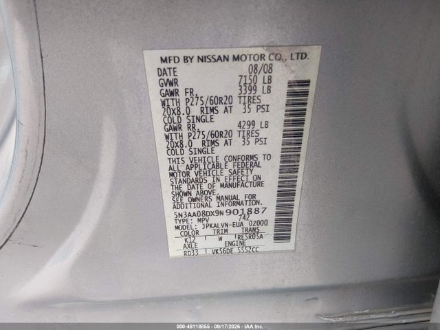 Продаж на аукціоні авто 2009 Infiniti Qx56, vin: 5N3AA08DX9N901887, номер лоту: 46118855