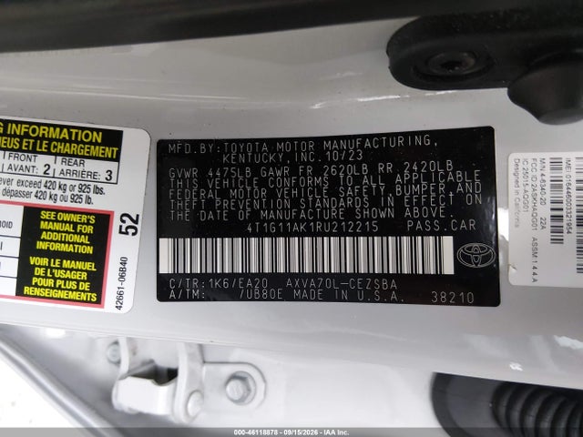 4T1G11AK1RU212215 Toyota CAMRY SE