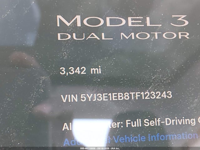 Продаж на аукціоні авто 2026 Tesla Model 3 Premium All-wheel Drive, vin: 5YJ3E1EB8TF123243, номер лоту: 46118886