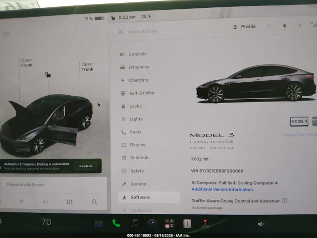 Aukcja sprzedaży 2025 Tesla Model 3 Long Range All-wheel Drive, vin: 5YJ3E1EB8SF060689, numer aukcji: 46118893