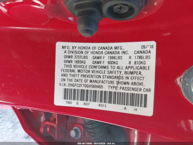 2HGFC2F70GH569469 Honda CIVIC EX