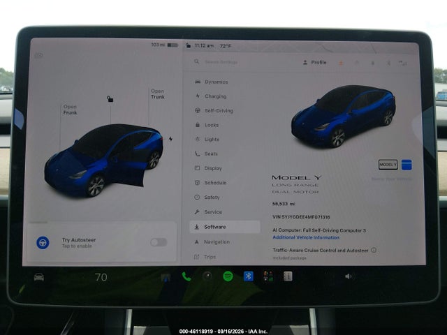 46118919 :رقم المزاد ، 5YJYGDEE4MF071316 vin ، 2021 Tesla Model Y Long Range Dual Motor All-wheel Drive مزاد بيع