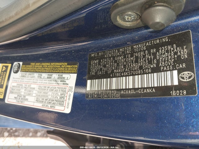 Продаж на аукціоні авто 2007 Toyota Camry Le, vin: 4T1BE46K57U085166, номер лоту: 46118929
