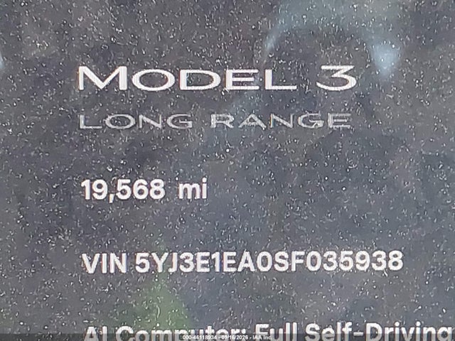 5YJ3E1EA0SF035938 Tesla Model 3 Long Range Rear-wheel Drive/standard Rear-wheel Drive