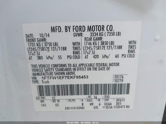 1FTFW1EF7EKF95453 Ford F-150 Xl
