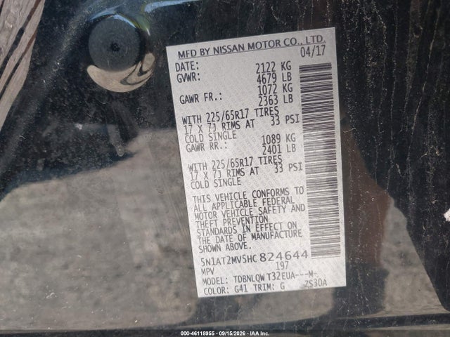 Aukcja sprzedaży 2017 Nissan Rogue Sv, vin: 5N1AT2MV5HC824644, numer aukcji: 46118955