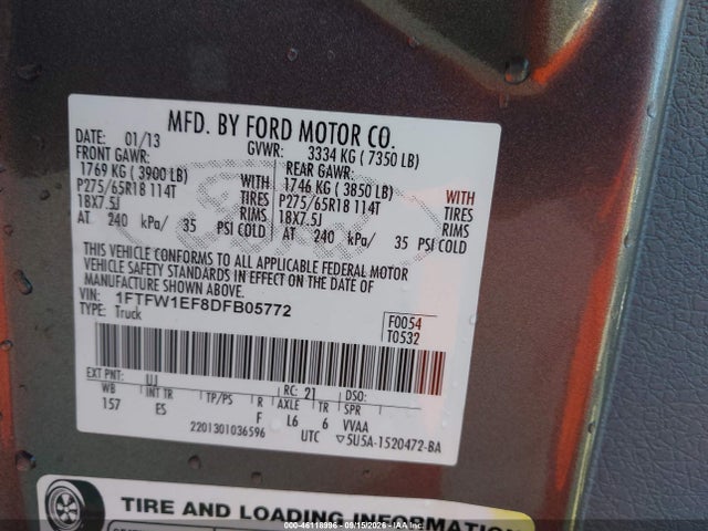 Продаж на аукціоні авто 2013 Ford F-150 Lariat, vin: 1FTFW1EF8DFB05772, номер лоту: 46118996