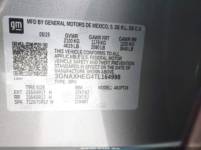 46119036 :رقم المزاد ، 3GNAXHEG4TL164998 vin ، 2026 Chevrolet Equinox Fwd Lt مزاد بيع