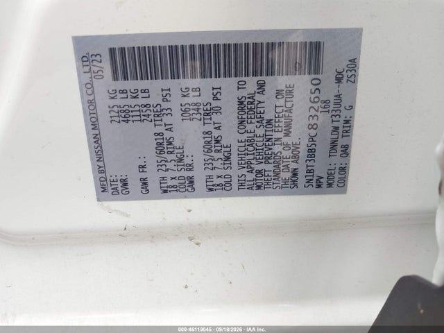 2023 Nissan Rogue Sv Intelligent Awd მანქანა იყიდება აუქციონზე, vin: 5N1BT3BB5PC832650, აუქციონის ნომერი: 46119045