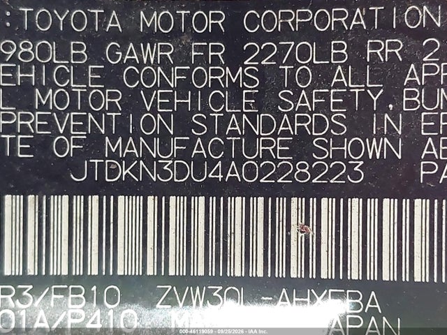 Aukcja sprzedaży 2010 Toyota Prius Iii, vin: JTDKN3DU4A0228223, numer aukcji: 46119059