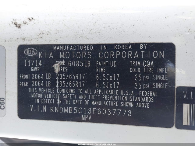 Продаж на аукціоні авто 2015 Kia Sedona Lx, vin: KNDMB5C13F6037773, номер лоту: 46119100