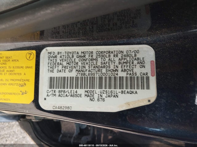 46119110 :رقم المزاد ، JT8BL69S710001024 vin ، 2001 Lexus Gs 430 مزاد بيع