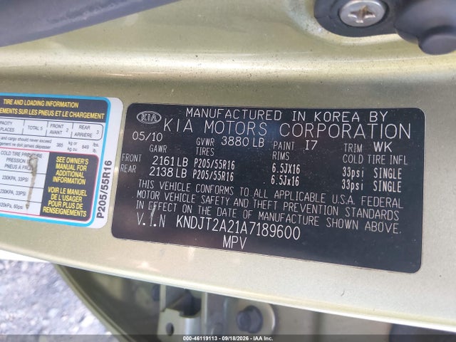 Aukcja sprzedaży 2010 Kia Soul +, vin: KNDJT2A21A7189600, numer aukcji: 46119113