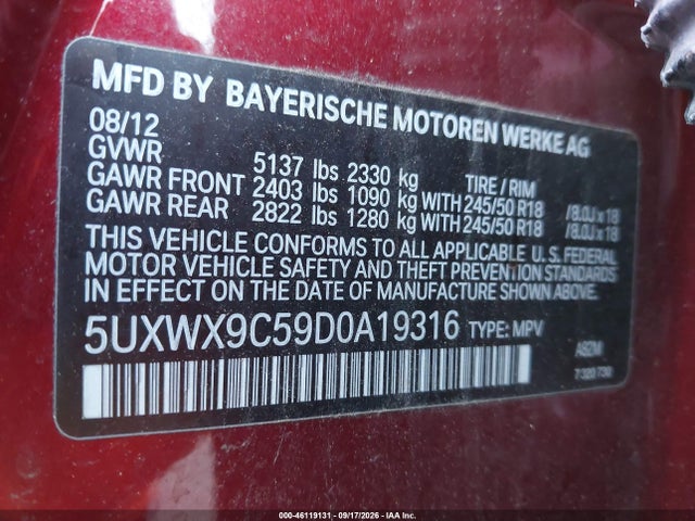 Aukcja sprzedaży 2013 Bmw X3 Xdrive28i, vin: 5UXWX9C59D0A19316, numer aukcji: 46119131
