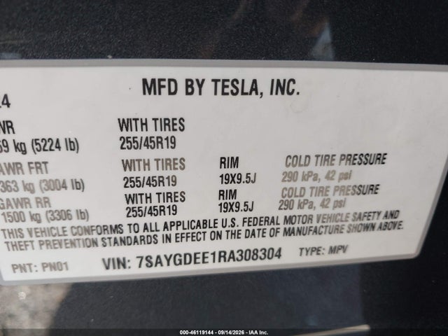 Продаж на аукціоні авто 2024 Tesla Model Y Long Range Dual Motor All-wheel Drive, vin: 7SAYGDEE1RA308304, номер лоту: 46119144