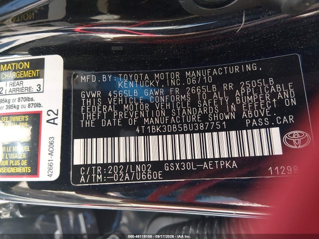 Aukcja sprzedaży 2011 Toyota Avalon Limited, vin: 4T1BK3DB5BU387751, numer aukcji: 46119158
