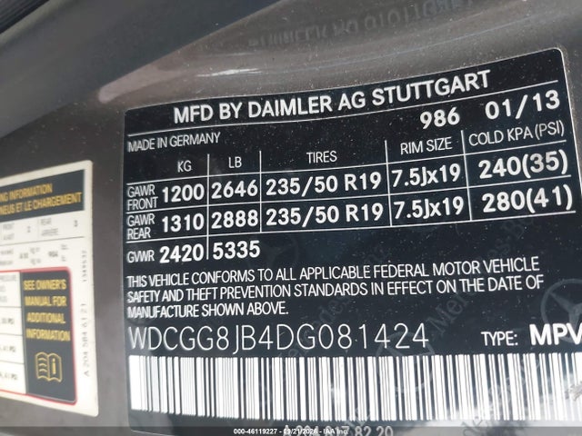 46119227 :رقم المزاد ، WDCGG8JB4DG081424 vin ، 2013 Mercedes-benz Glk 350 4matic مزاد بيع