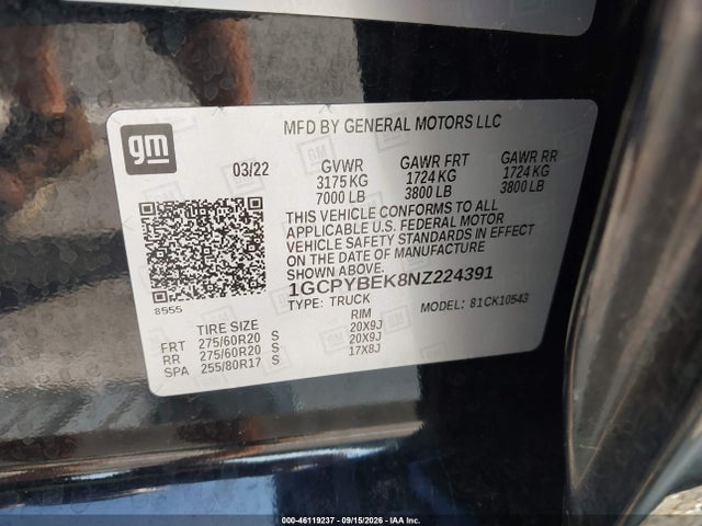 Aukcja sprzedaży 2022 Chevrolet Silverado 1500 Ltd 4wd  Short Bed Custom, vin: 1GCPYBEK8NZ224391, numer aukcji: 46119237